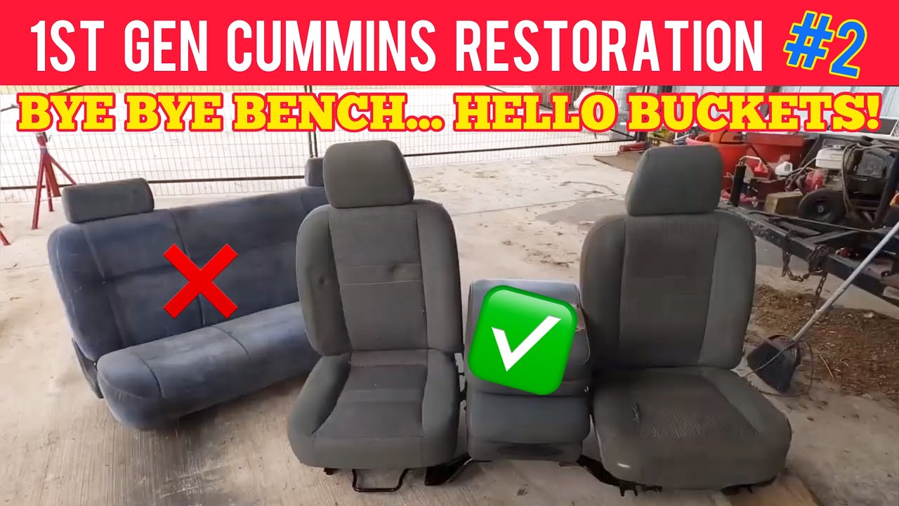 1st Gen Cummins Seat UPGRADE SWAP! Ditch The Bench For Power Bucket Seats. Simple, Safe, Secure