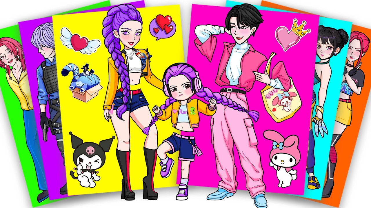 FAMILY OUTING of HUNTRIX Rumi and Rumi Baby and Jinu Saja - KPOP DEMON HUNTERS | Sticker Book DIY