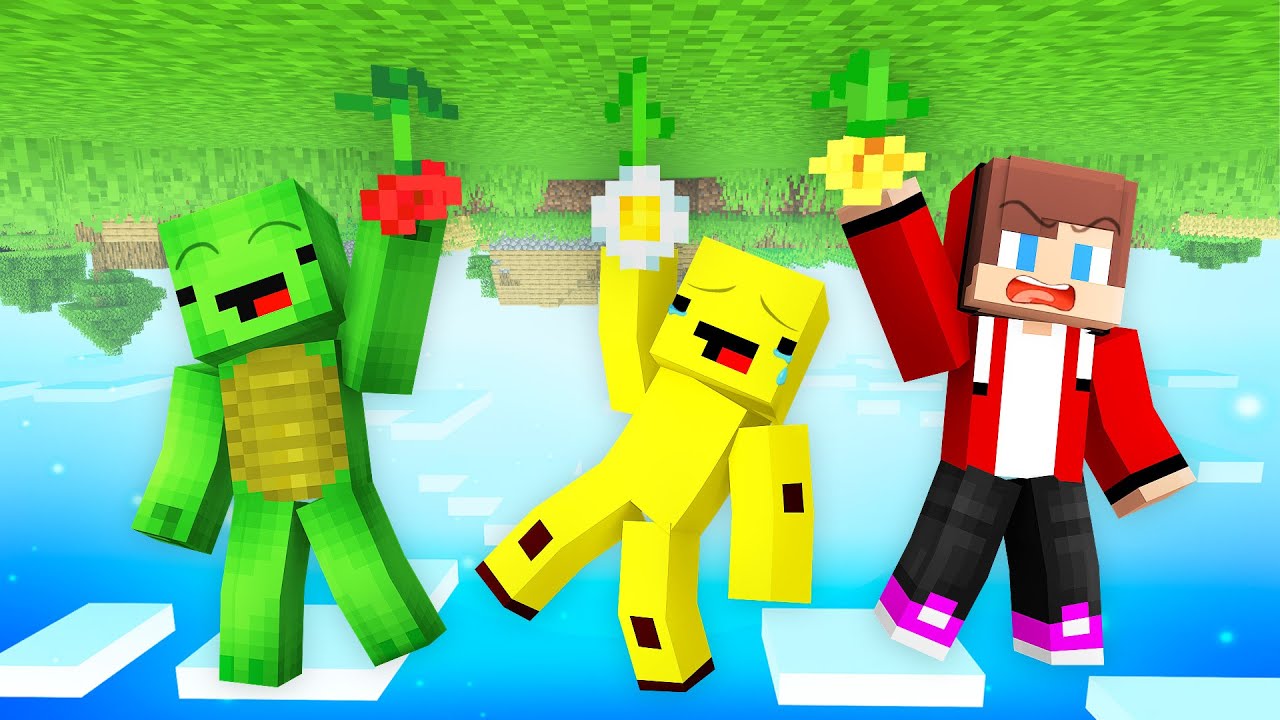 JJ, Mikey and Banana Kid vs Upside Down World - Minecraft Maizen