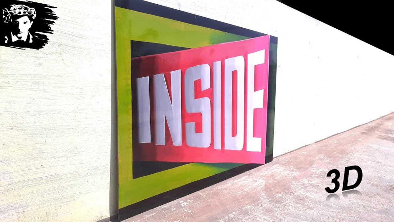 Painting 3D illusion Drawings Letters Writing in English Realistic Inside Design - key of arts