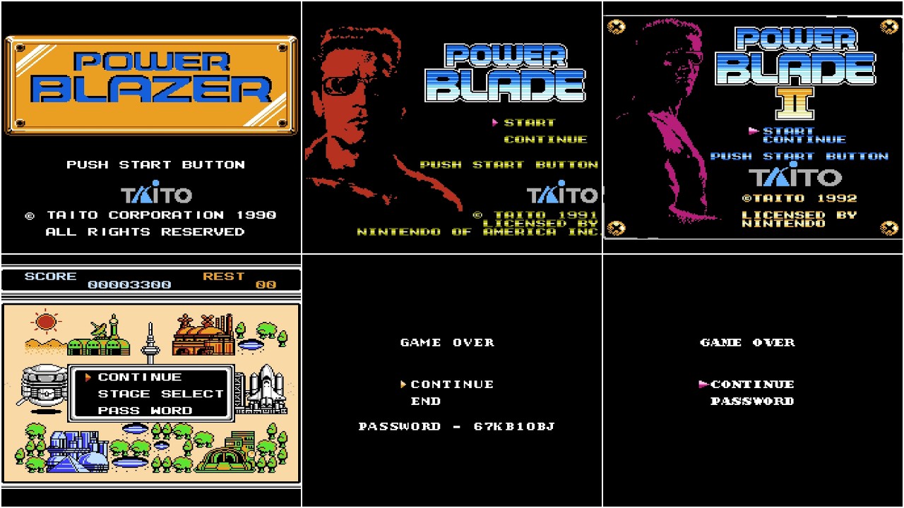 Power Blazer, Power Blade 1 & 2 - Continue and Game Over Screens