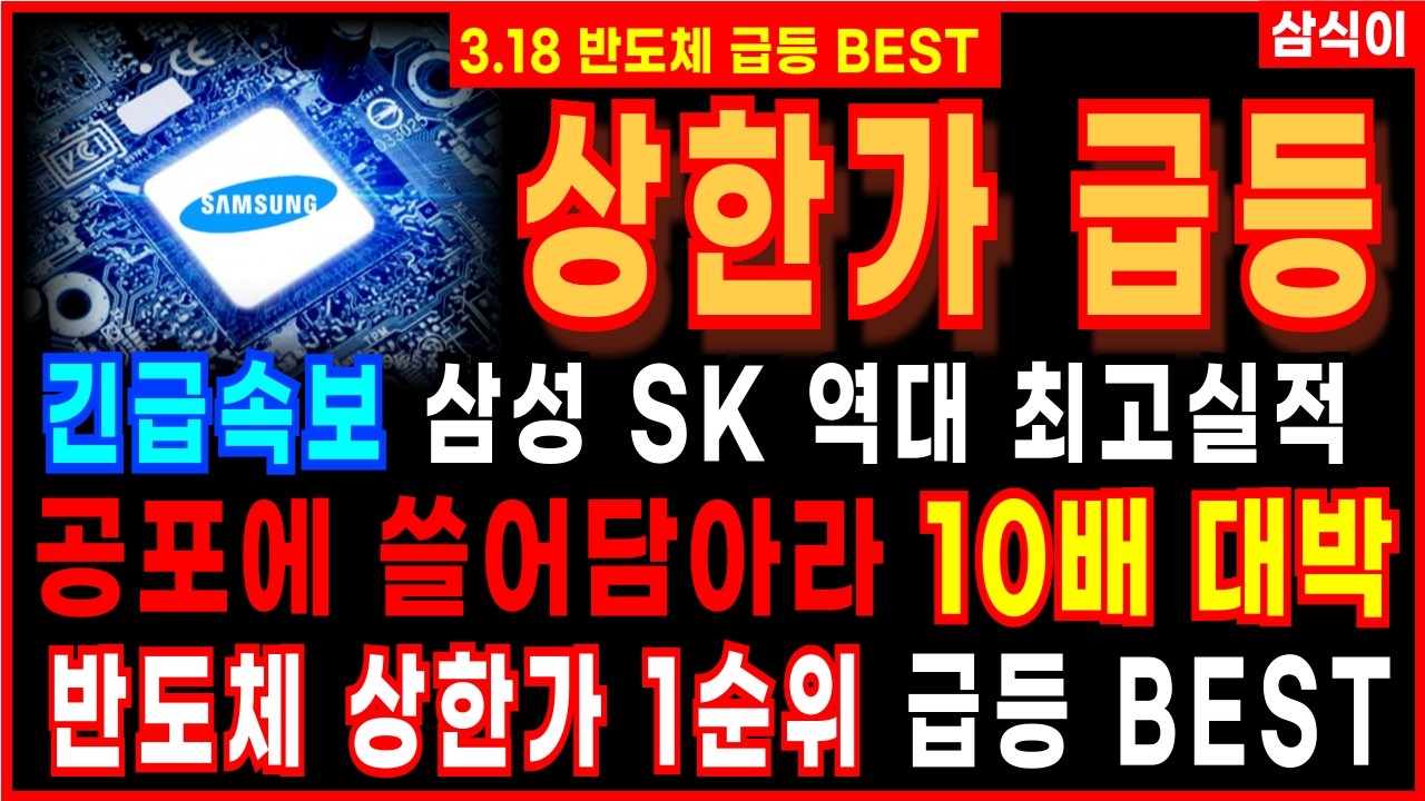[상한가 주식추천]🔥긴급속보 삼성전자 SK하이닉스 역대 최고실적 - 반도체 상한가 1순위 급등BEST🔥공포에 쓸어담자 반도체주식 주가전망 주식강의 급등주추천 디에스경제연구소 삼식이