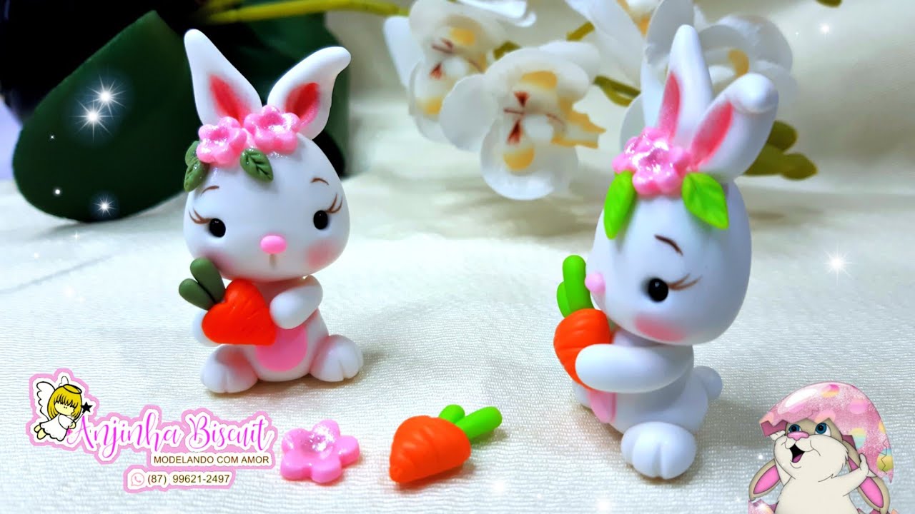 Diy Mini Coelhinha em #biscuit manual (Páscoa) #polymerclay