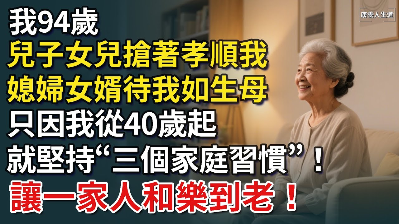 我94歲，兒子女兒搶著孝順我！ 媳婦女婿待我如生母，只因我從40歲起，就堅持三個笨習慣！條條戳心，卻是家庭和睦的根！​【康養人生道】 #康養人生道 #上了年紀該明白的事 #養老 #聰明老人 #長壽秘密