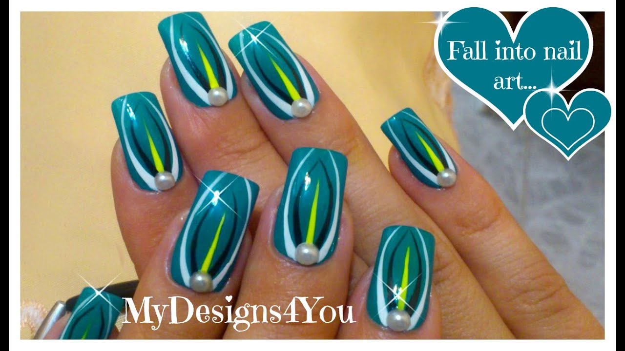Abstract Turquoise Nail Art Design Tutorial with Pearls ♥ Бирюзовый Дизайн Ногтей