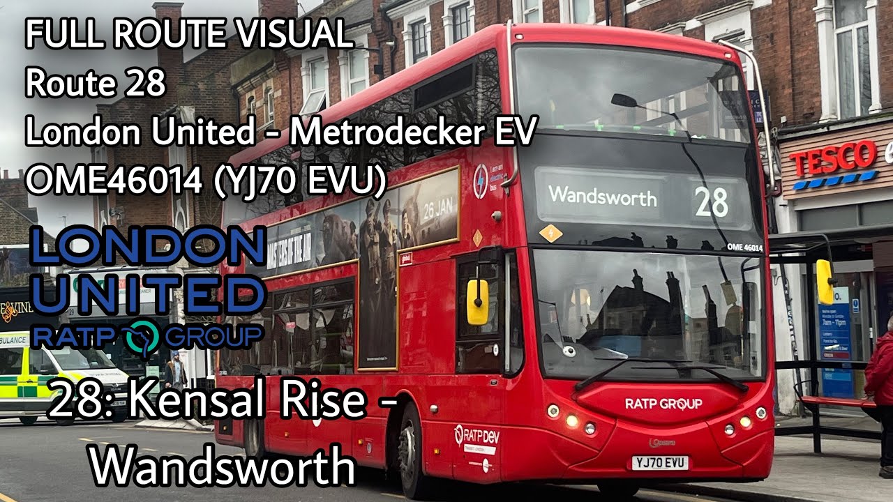 FULL ROUTE VISUAL | 28: Kensal Rise - Wandsworth | London United Metrodecker EV -OME46014 (YJ70 EVU)