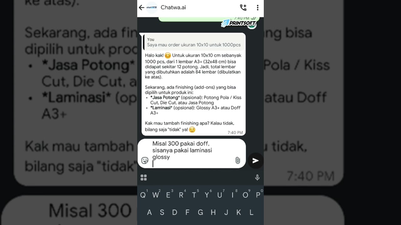 Demo chatwa.ai dari Printsoft #digitalprinting #percetakan #printing #ai #software