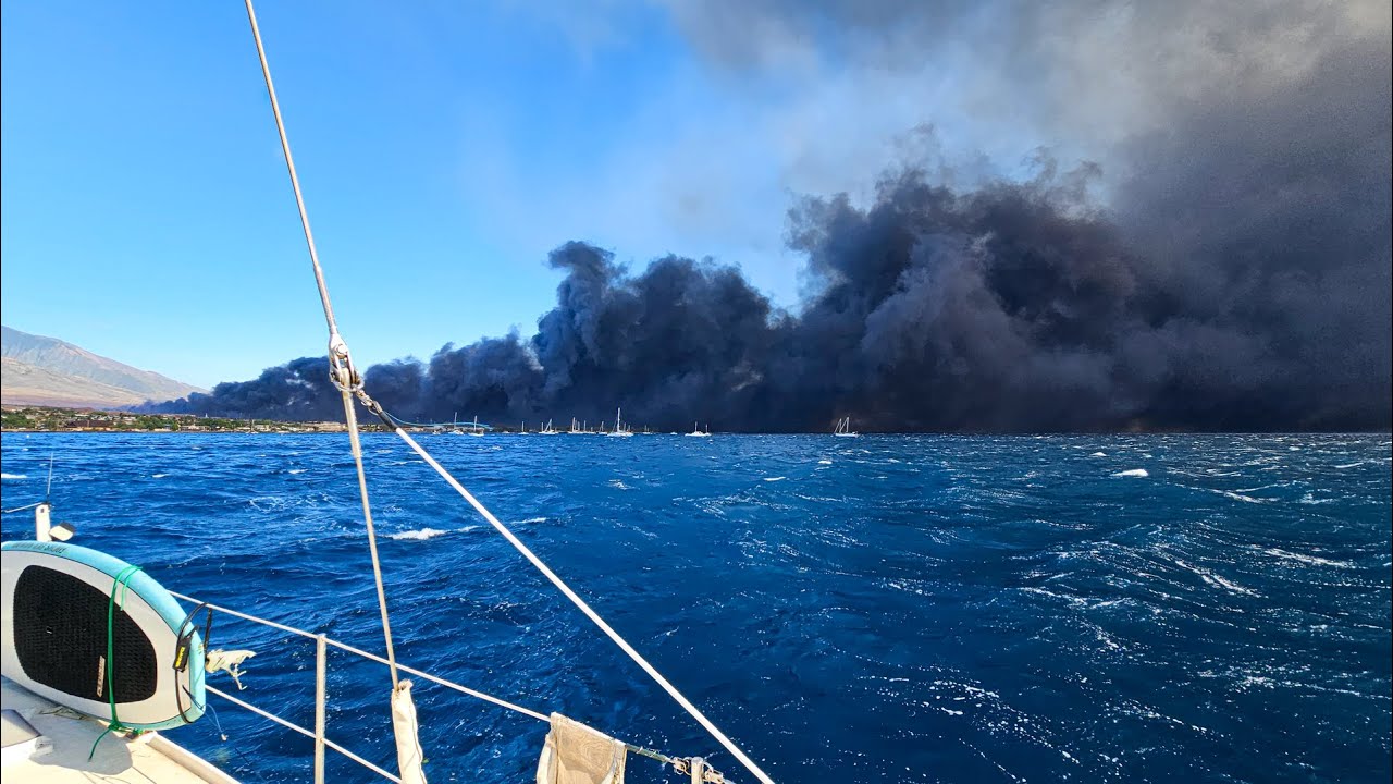 Lahaina Fire view from my anchored sailboat in Mala