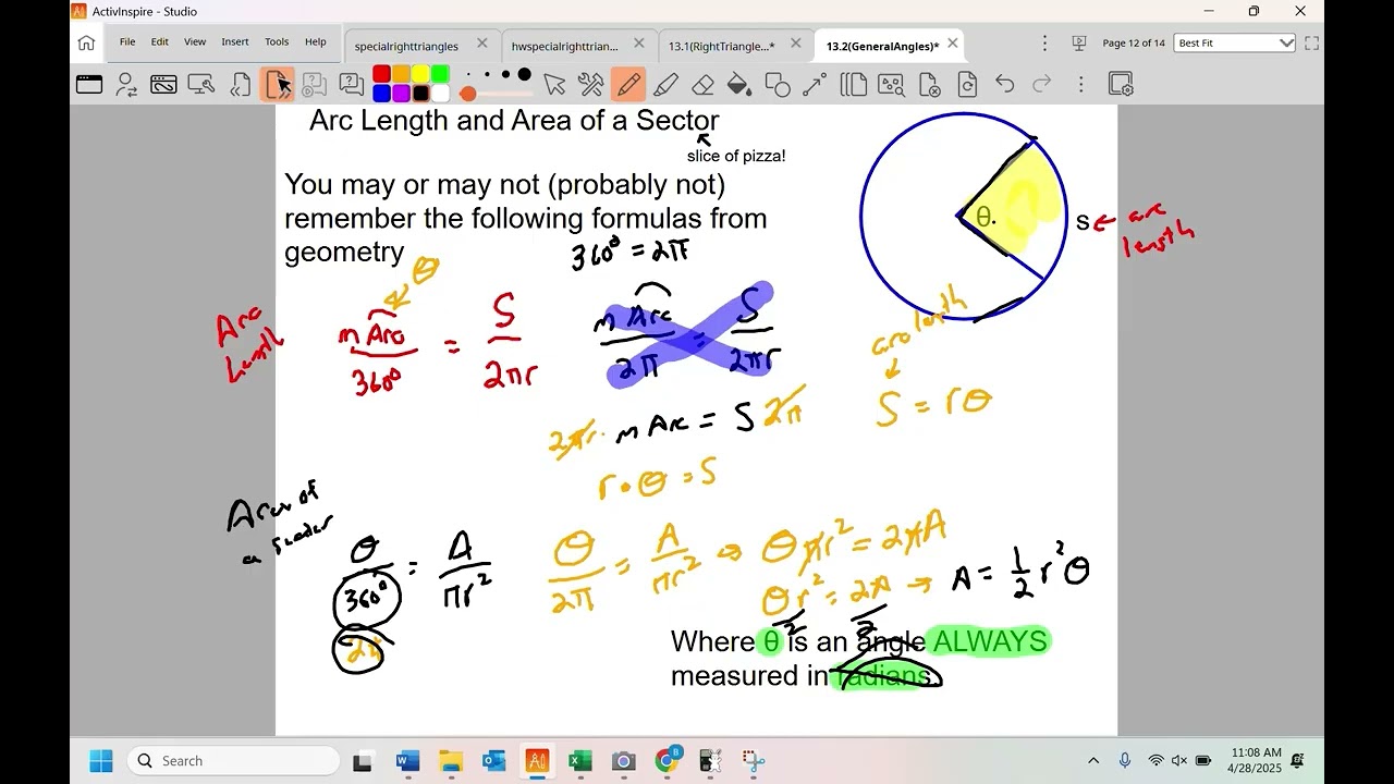 13.2 Pt 2: Arc Lengths and Area of a Sector