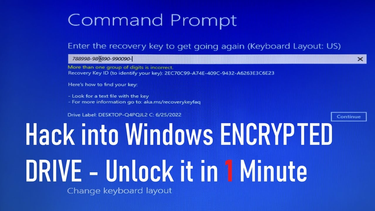 Разблокируйте и отключите зашифрованный диск BitLocker БЕЗ КЛЮЧА ВОССТАНОВЛЕНИЯ за 1 минуту