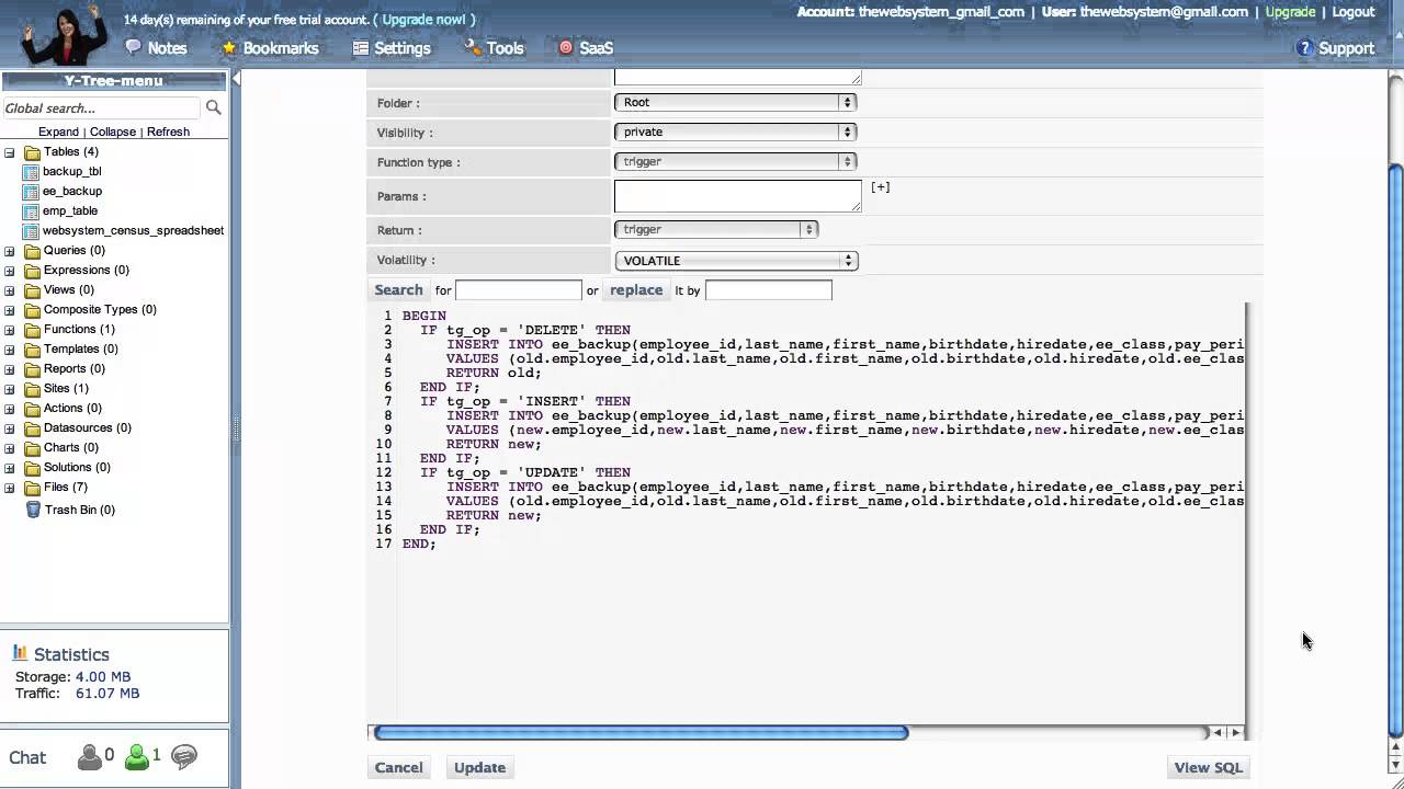 The Web Manager: Make a History Table, PostgreSQL Table Trigger and Trigger Function