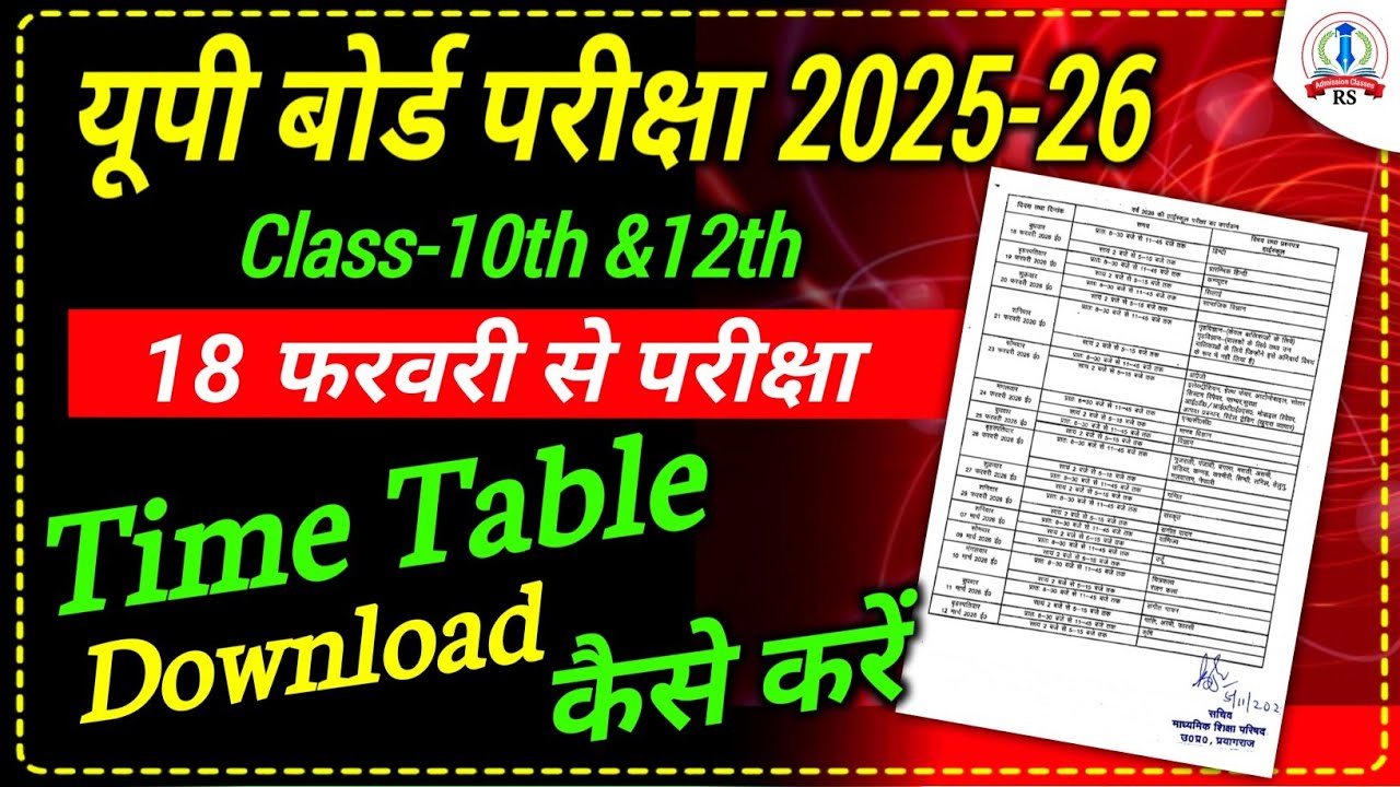 up board time table kaise download kare 2026, up board date sheet out, Class 10 & 12 time table 2026