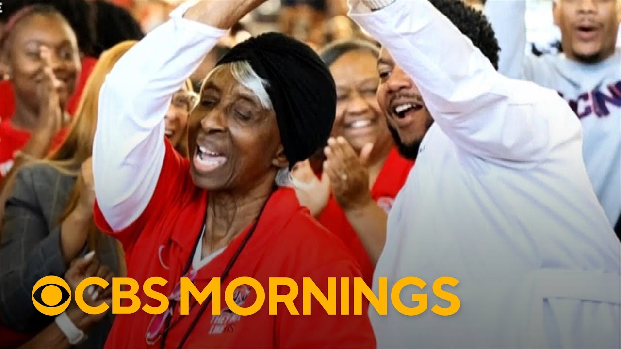 80-year-old Louisiana teacher overwhelmed by surprise at pep rally: 