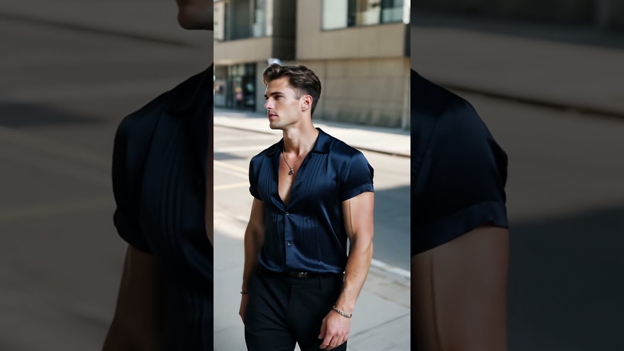 Men's Retro Casual Solid Color Satin Pleated Lapel Short Sleeve Shirt.#menswear #menstshirt #tshirt