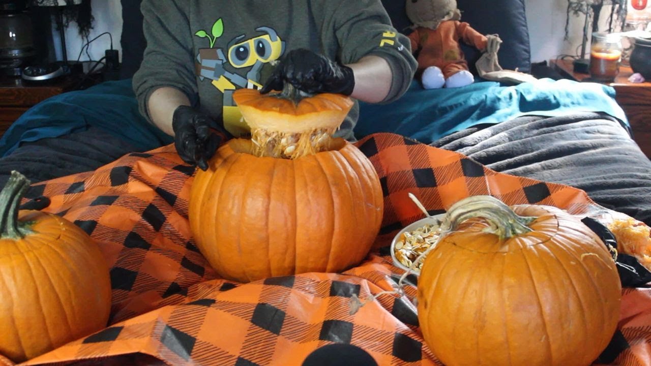 🎃GUT 3 PUMPKINS WITH ME🎃 ambience 🎃relaxing & satisfying #ASMR  for #Halloween 🎃#asmr #ambiance
