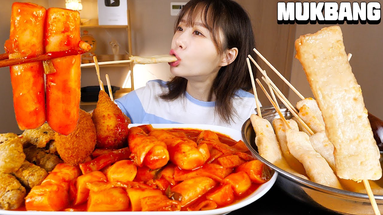 Корейские закуски🌟 Токпокки + сырный рыбный пирог + сырный хот-дог + жареный рулет из водорослей😍