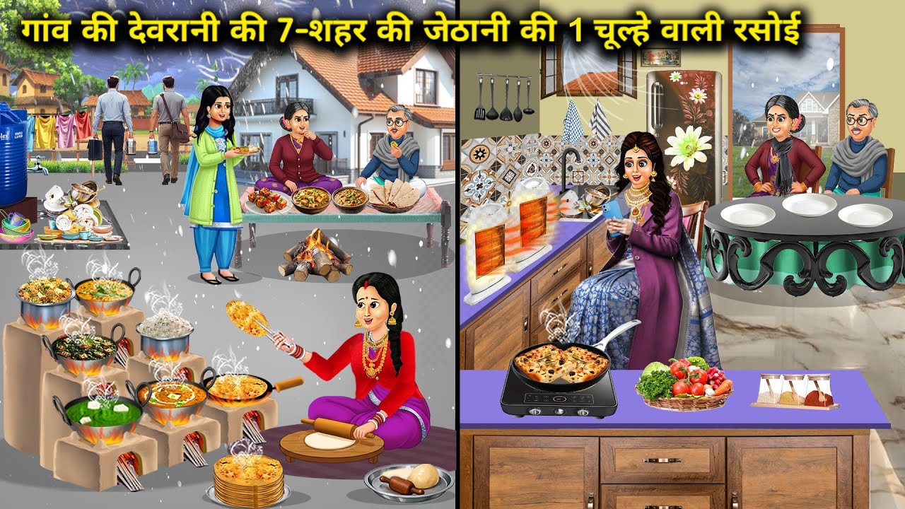 ठंड में गांव की देवरानी की 7 चूल्हे-शहर की जेठानी की एक चूल्हे वाली रसोई|In the cold, the village si