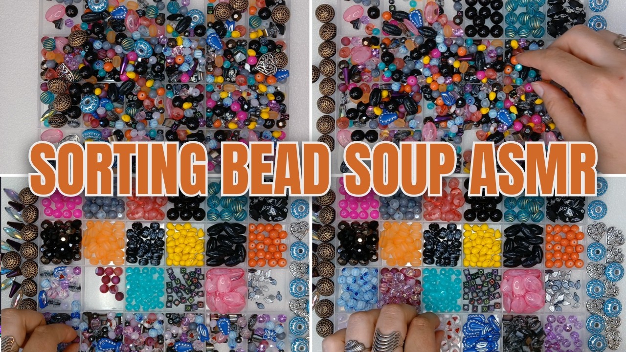 Sorting Bead Soup | Black, Orange, Blue & Pink Mix | ASMR