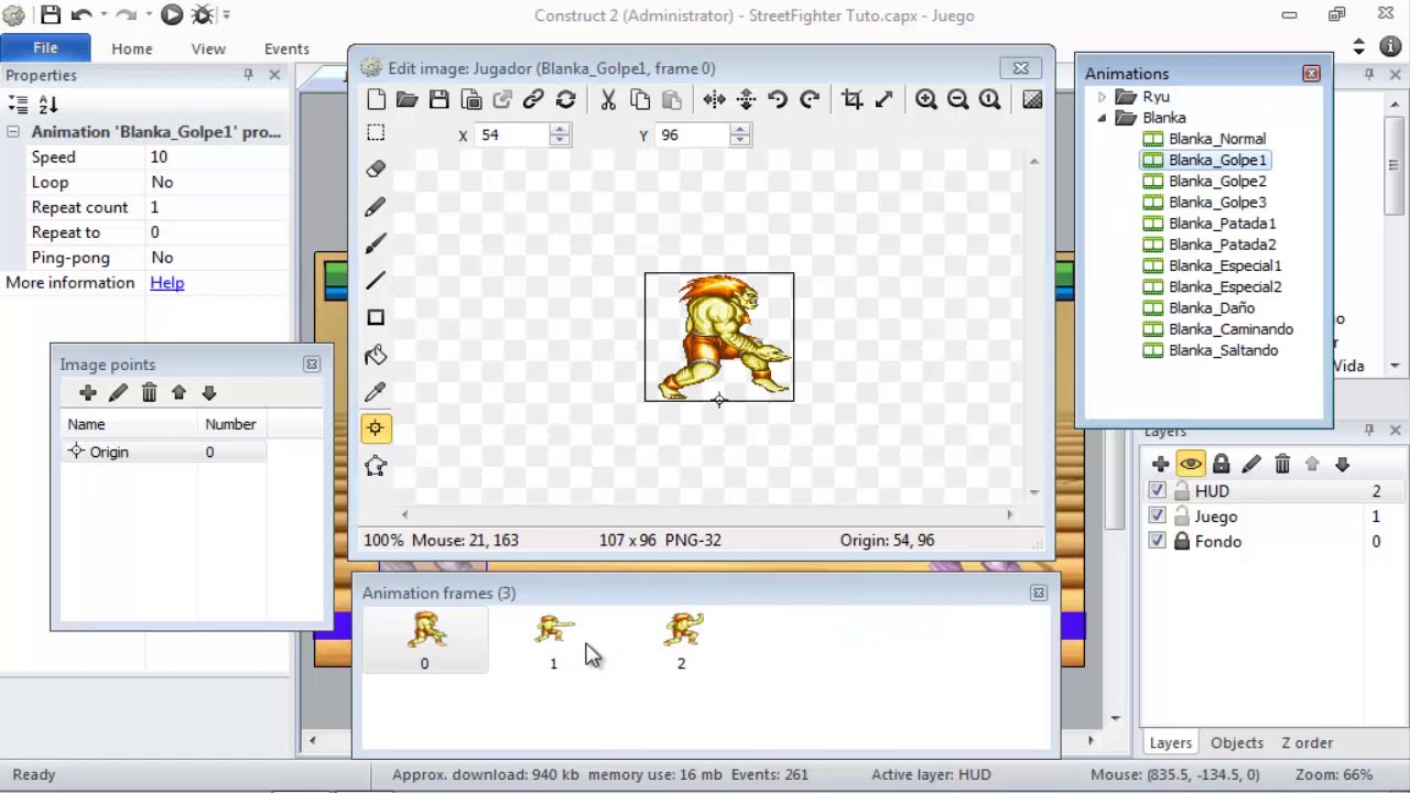 Como crear un juego de Luchas con Construct 2 - Parte 9 Añadir personaje (Jugador)