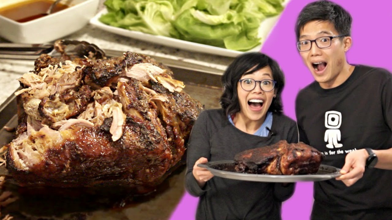 Wee & Tee Cook MOMOFUKU'S BO SSAM -- Korean pork & raw oyster lettuce wraps  -- Cooking w/My Brother