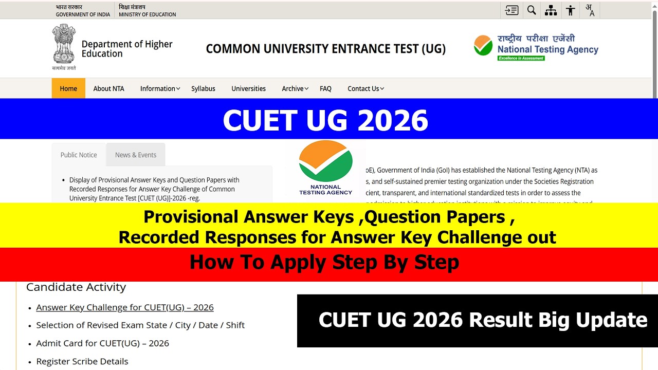 CUET UG 2026 Results Big Update | CUET UG 2026 Response Sheet, Provisional Answer Key Out