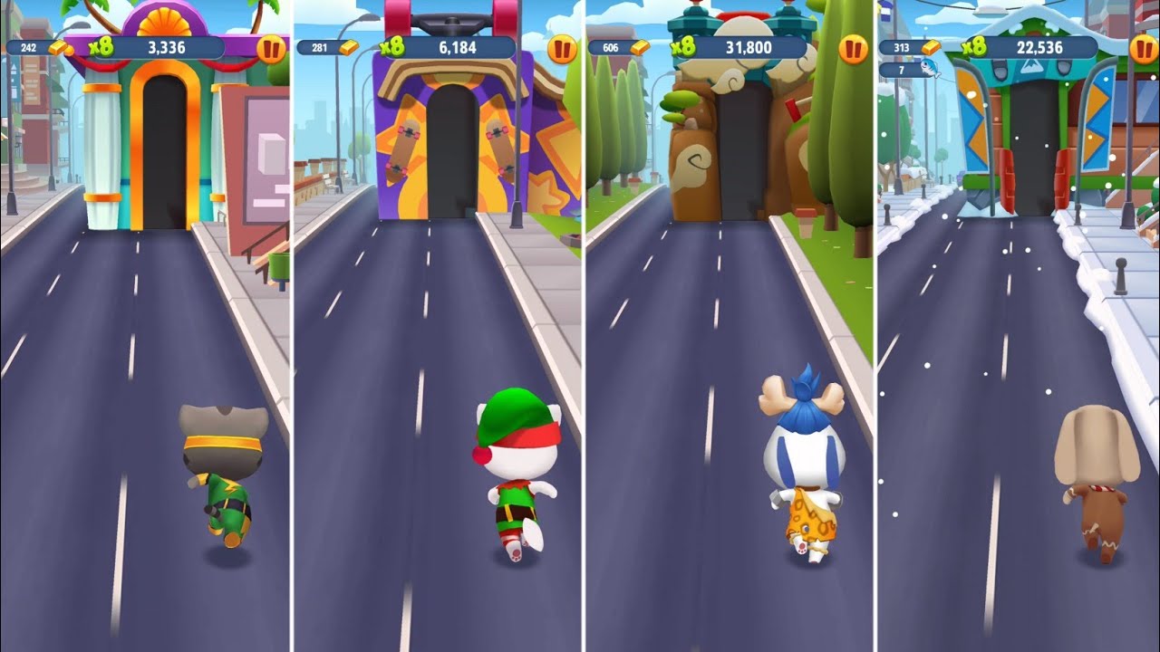 Talking Tom Gold Run Super Tom vs Elf Angela vs Stone Age Hank vs Reindeer Ginger Android Gameplay