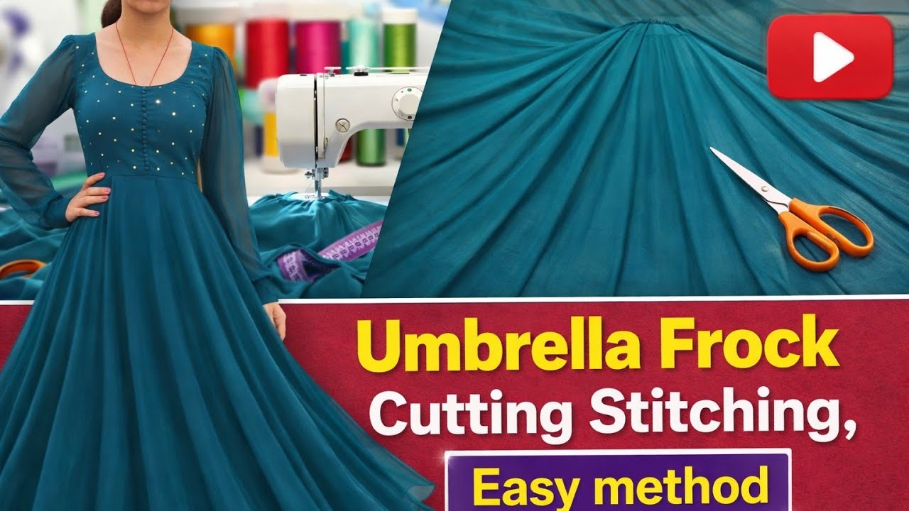 Dabbal umbrella frock cutting and stitching | easy method in 6 min anarkali dress cutting Stiching 