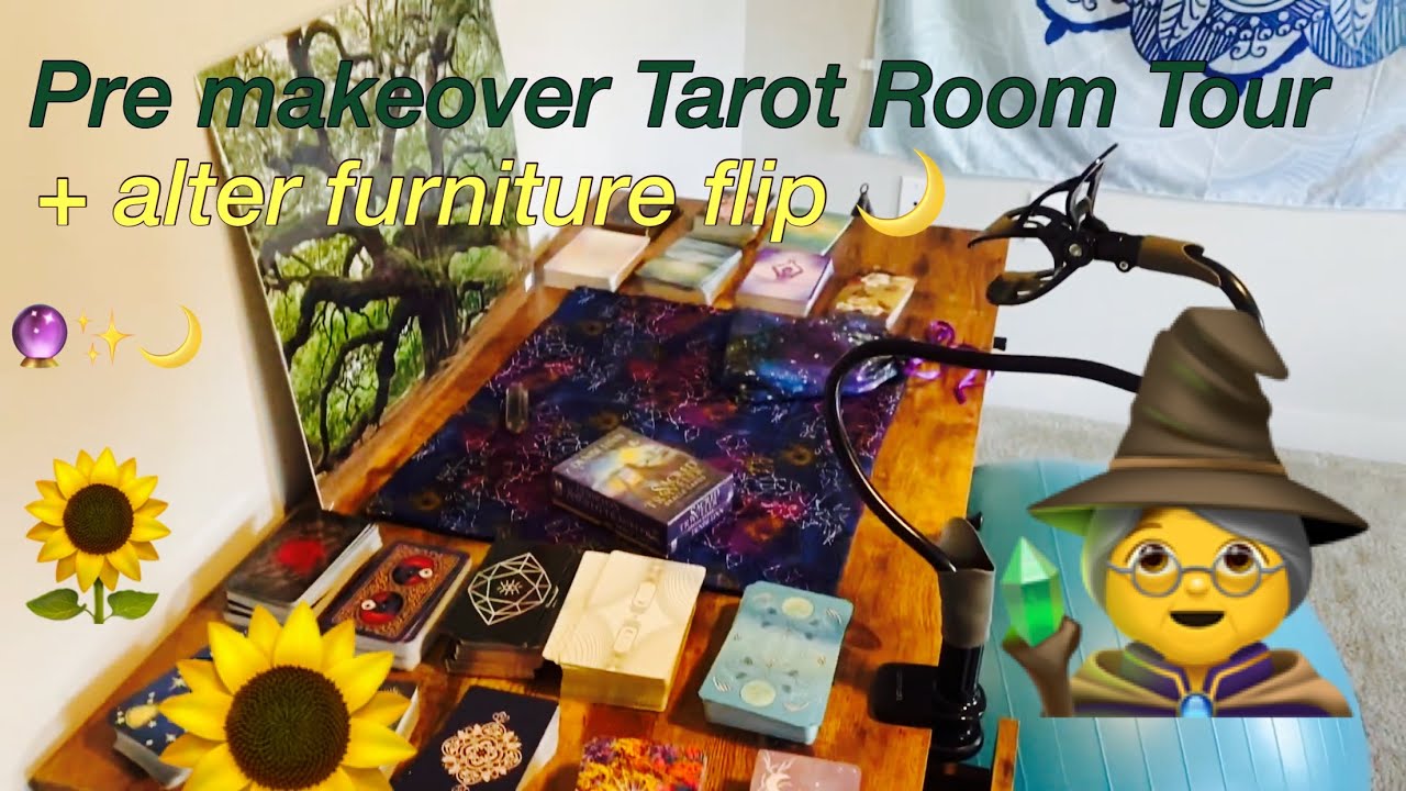 ✨🔮 Pre Makeover Tarot Room Tour 👀✨ (Part 1) + Witchy Alter furniture flip 🧙&zwj;♀️🔮