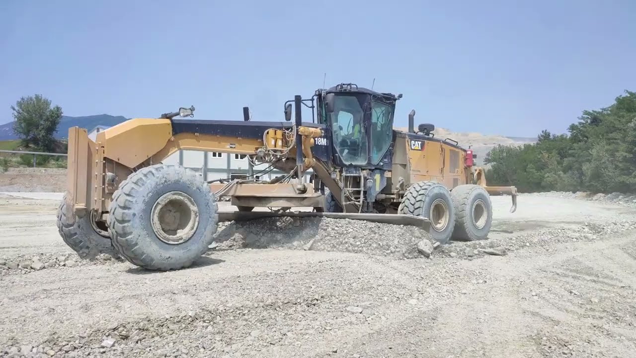 Amazing Building Foundation Parking Lot Construction With Caterpillar 18M3 Motor Grader