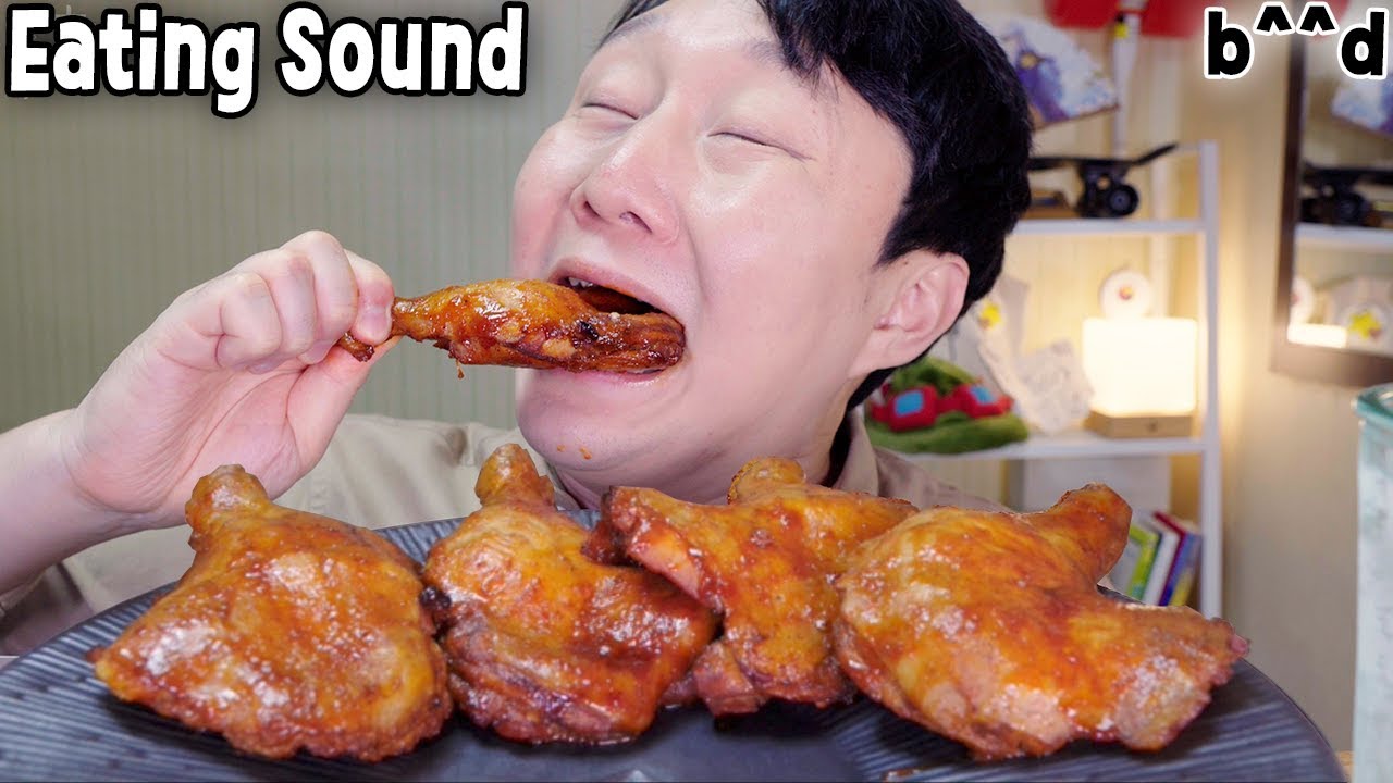 Real Eating Sounds Spicy Jamaican Drumstick of a chicken  Mukbang b^^d Social Eating Show ASMR