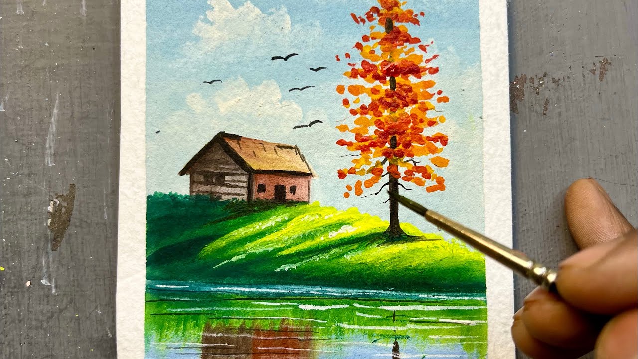 Easy Autumn Landscape Painting | Mini Gouache Tutorial