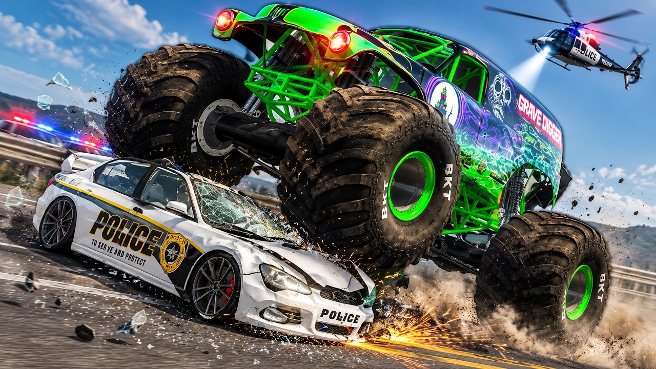 MONSTER TRUCKS VS Police Epic Mayhem #073 - BeamNG Monster Truck Crashes