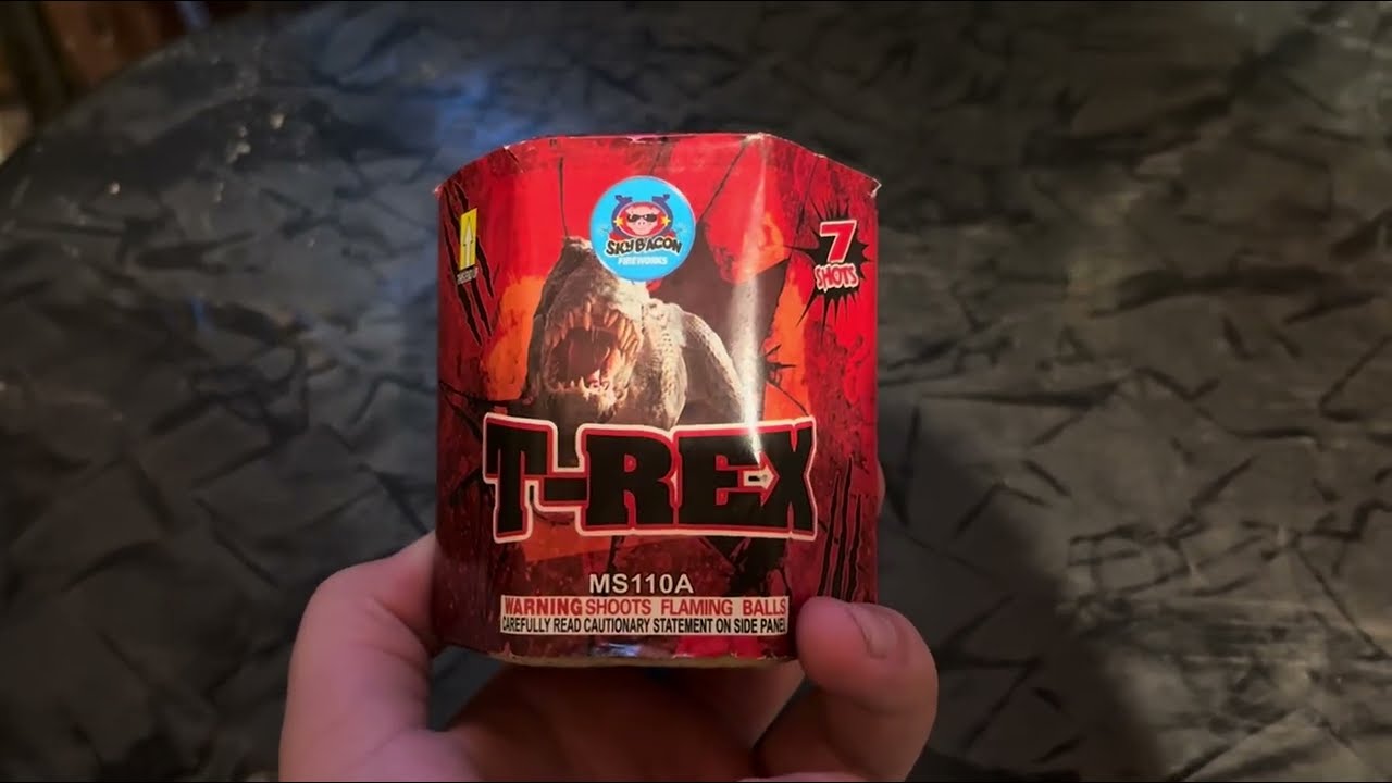 T-REX seven shot cake by sky bacon fireworks 