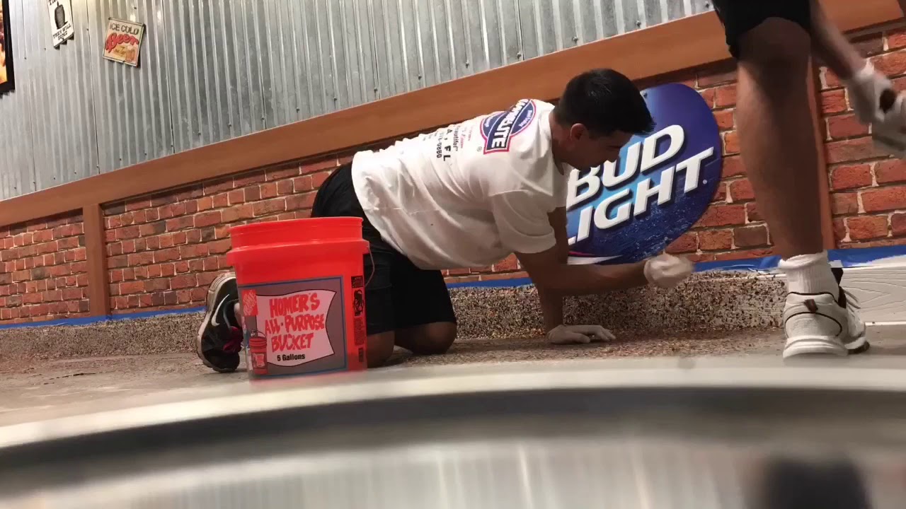 Best commercial floor application. Applying Marbelite International's Epoxy chip system.