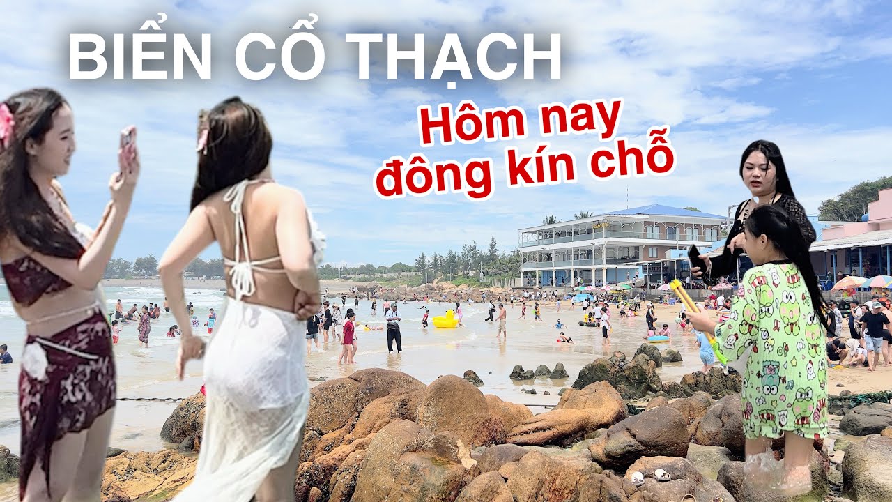 KDL Cổ Thạch Chật Kín Khu Vực Chợ Và Bãi Biển Quá Đông Đảo Du Khách Mọi Nơi Đỗ Về Trải Nghiệm