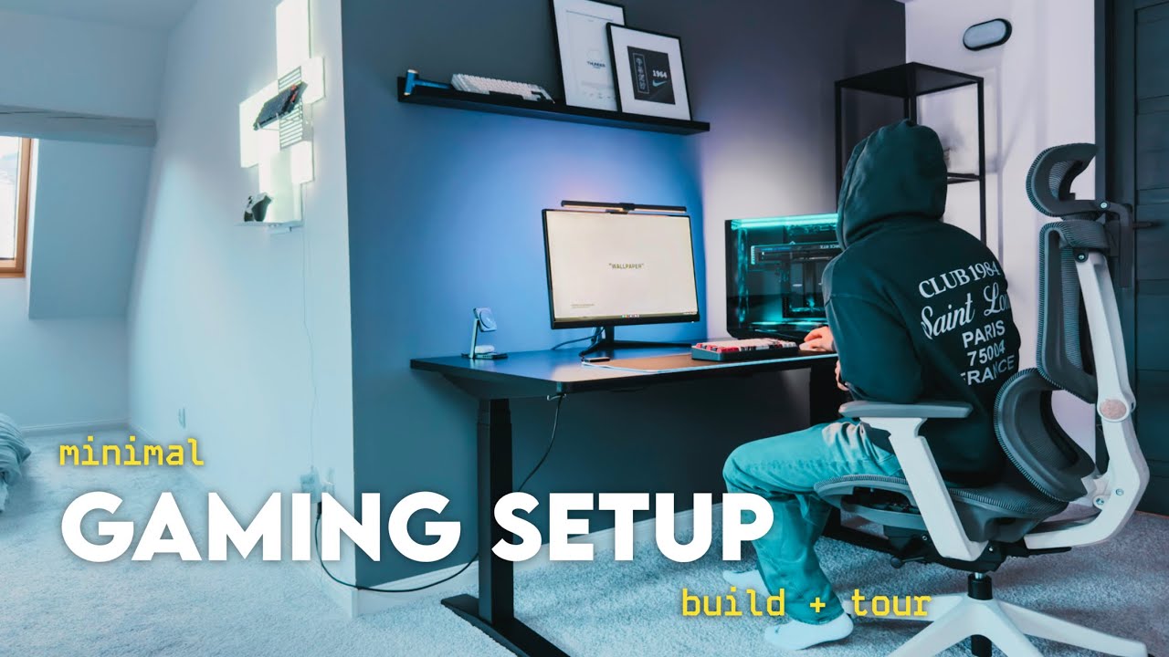 building a minimal gaming desk setup + tour | black aesthetic ☁️🎮