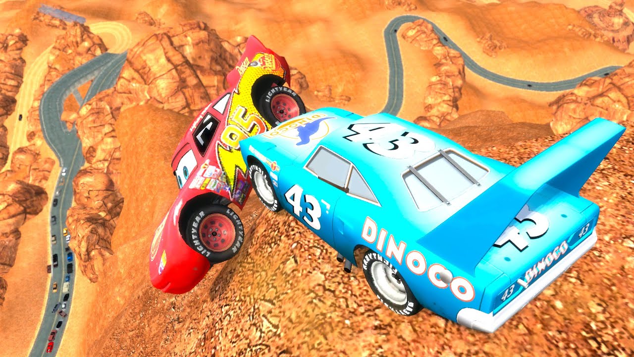 GTA 4 Lightning McQueen vs King Dinoco Cliff Drops & Crashes ep.7