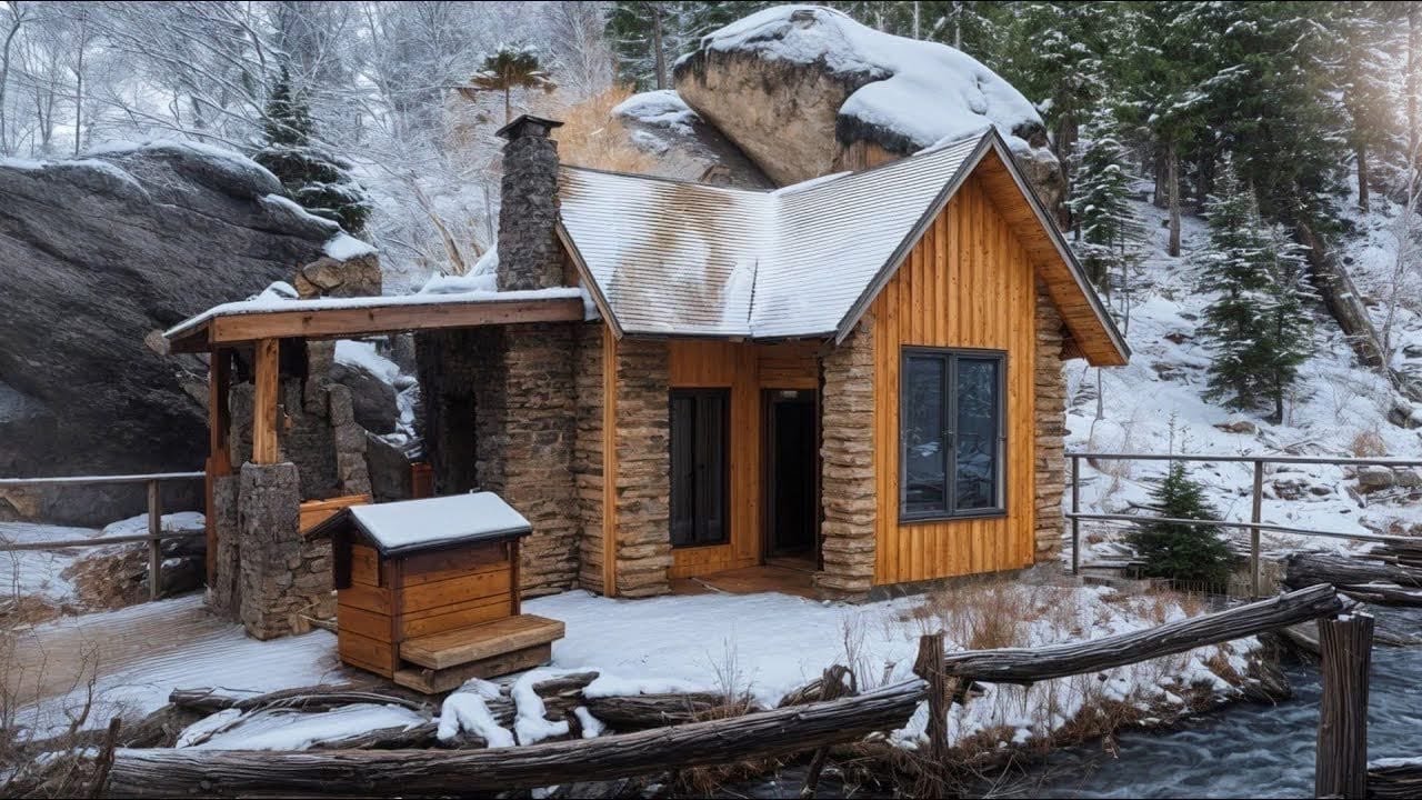 100 Days Man Wants to Live in the Forest, Builds wooden cabin small.