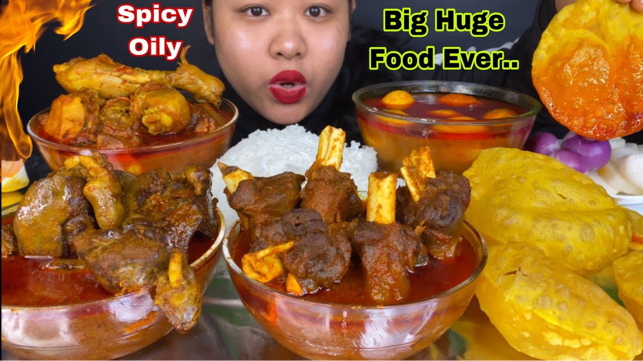 ‘EXTREME OILY SPICY’ MUTTON CURRY, CHICKEN CURRY, CHICKEN LIVER CURRY, EGG CURY, MASALA PURI MUKBANG