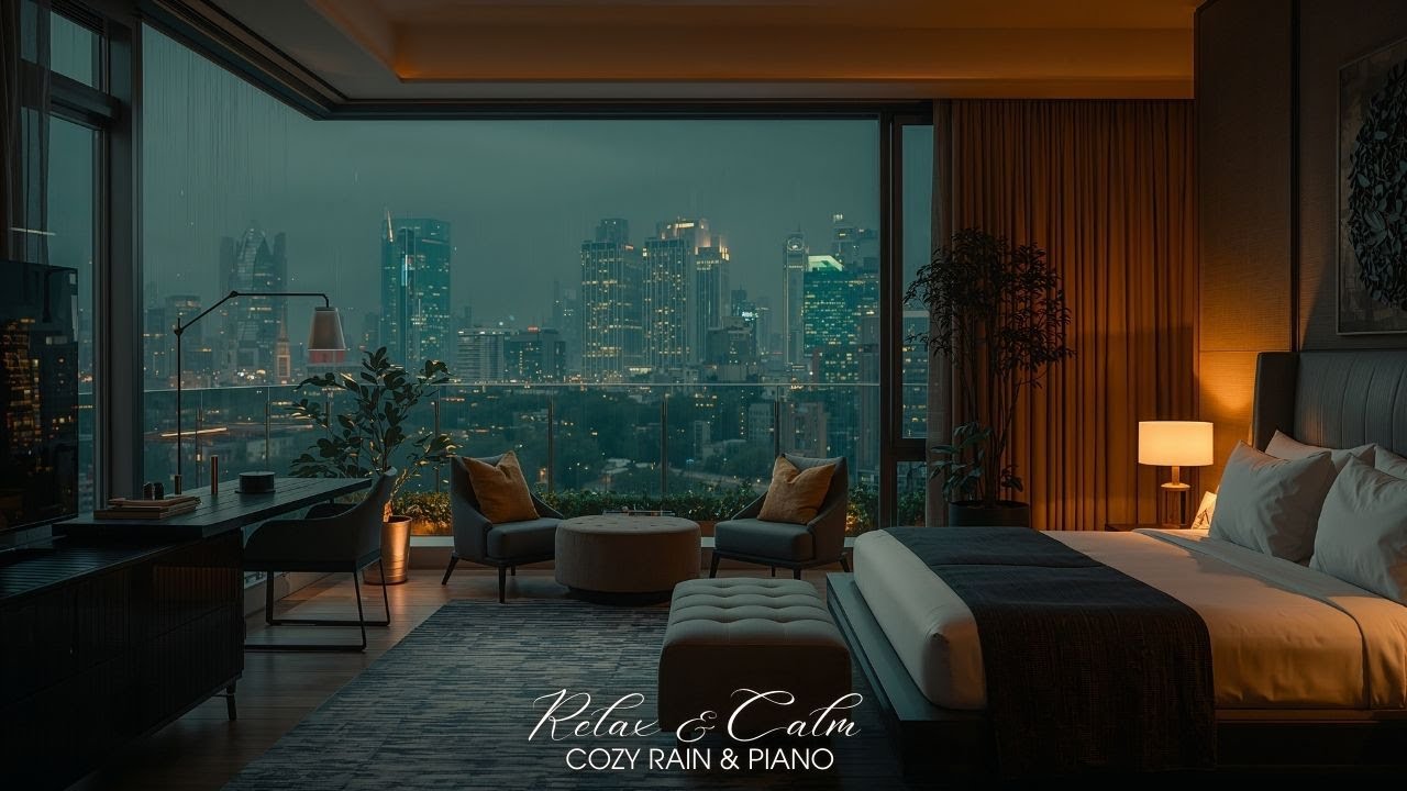 Luxury Urban Rain & Soft Piano 🌧️✨ | Deep Sleep, Stress Relief, Night City Calm