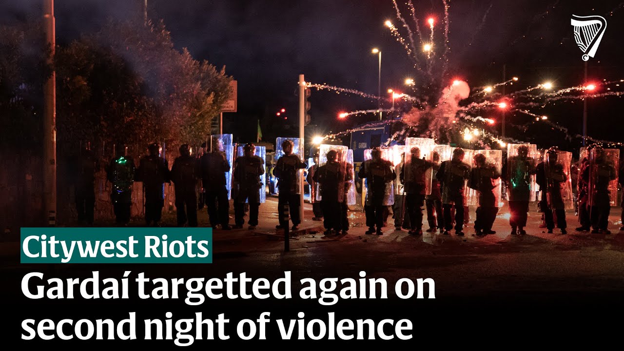 Fireworks, bottles, and stones thrown at Garda&iacute; on second night of Citywest riots