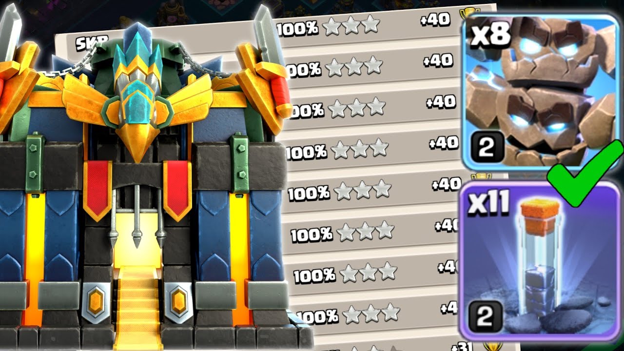 OP ARMY WORKS FOR 17 TH! Th17 destroy 18TH with modifiers!! Level 2 Meteor Golems and Totem spells!