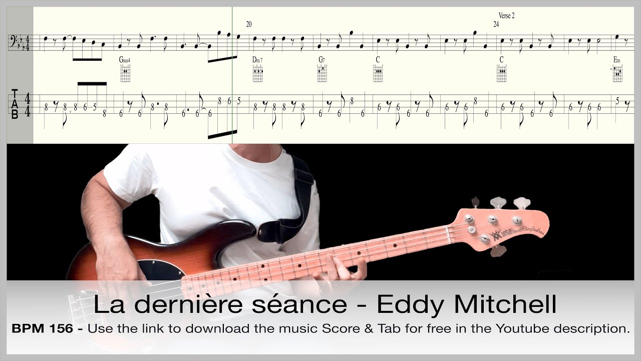 La dernière séance - Eddy Mitchell - Bass guitar cover - with Tabs and Score music download link -