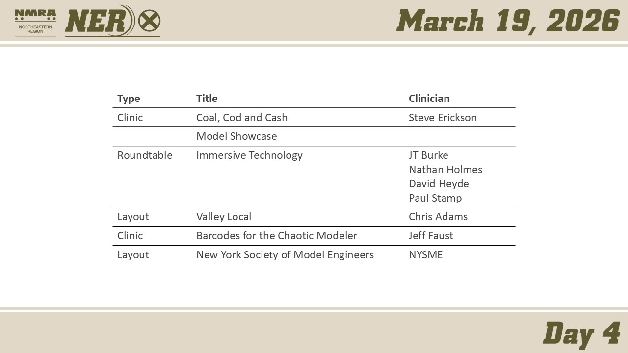 NERx - Virtual Model Railroad Convention, Day 4, March 19, 2026