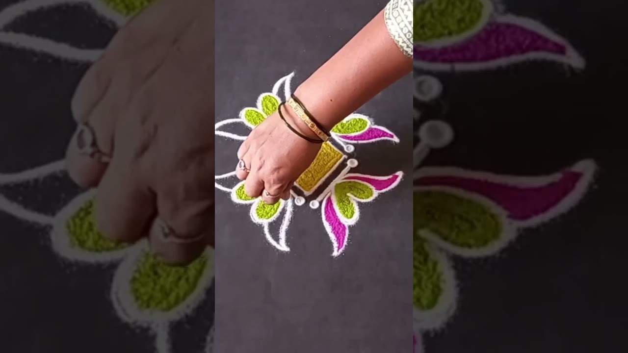 Traditional colourful rangoli design #3&times;3dots easy rangoli #