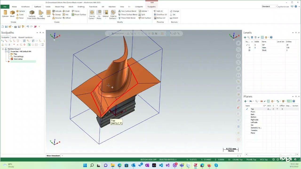 Using Fense tool to extend machining surfaces