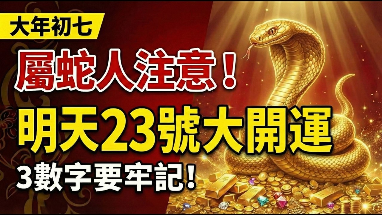 生肖蛇：明天23號初七「人日」，你專屬的開運大法！這「3個數字」是你的財富密碼！#2026生肖蛇運勢 #屬蛇2026運勢 #大年初七人日 #財運 #開運 #易經 #幸運數字 #轉運 #旺財數字 #風水