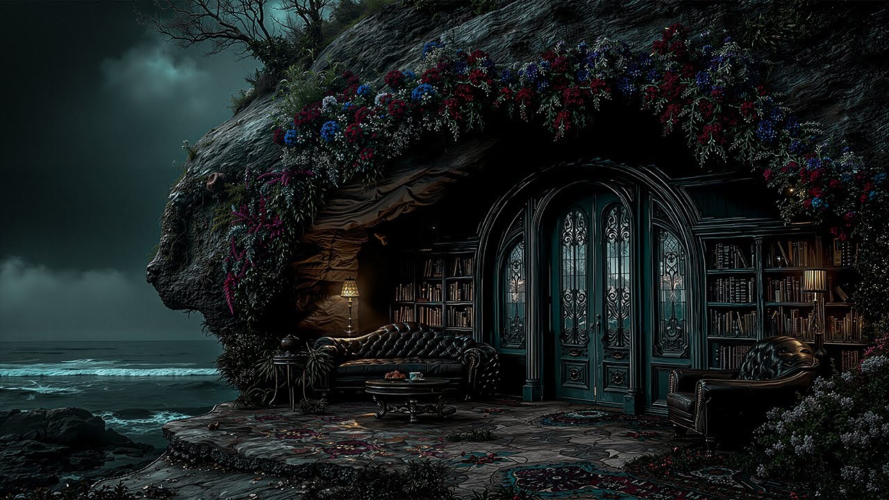 Enchanted Reading Nook by the Raging Sea | Dark Academia Ambience for Reading & Reflection