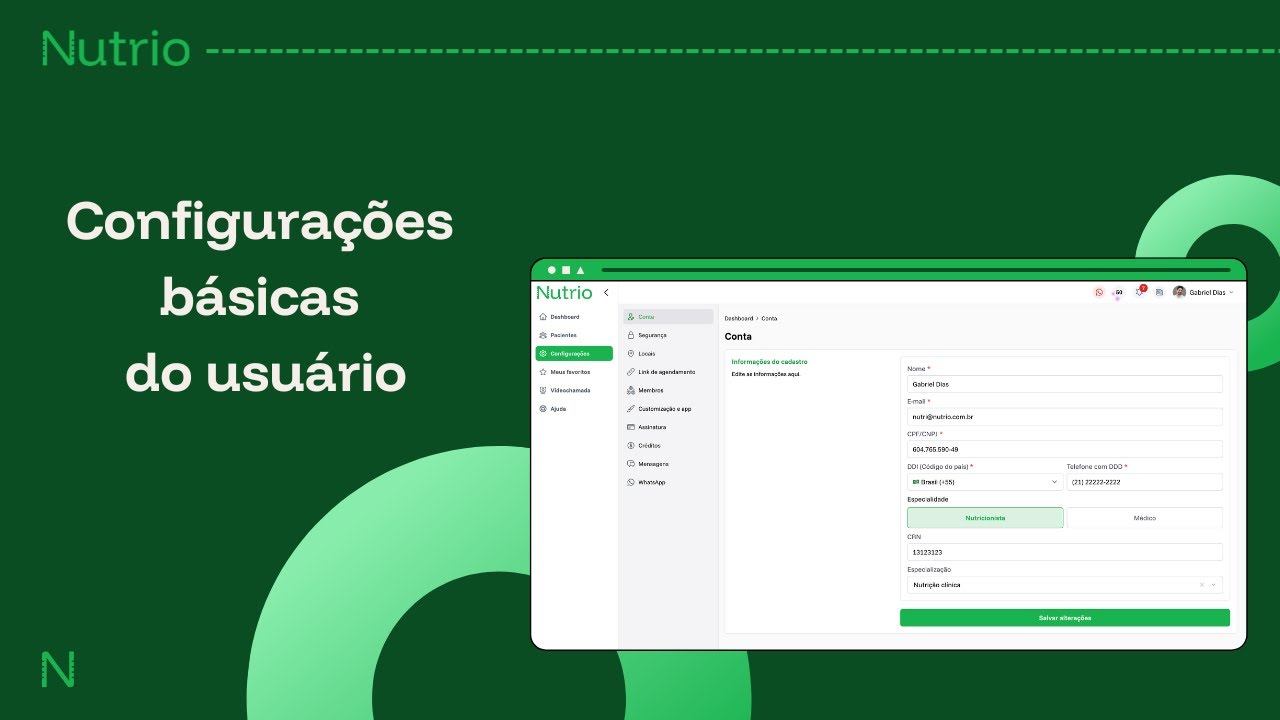 Configurações básicas do usuário