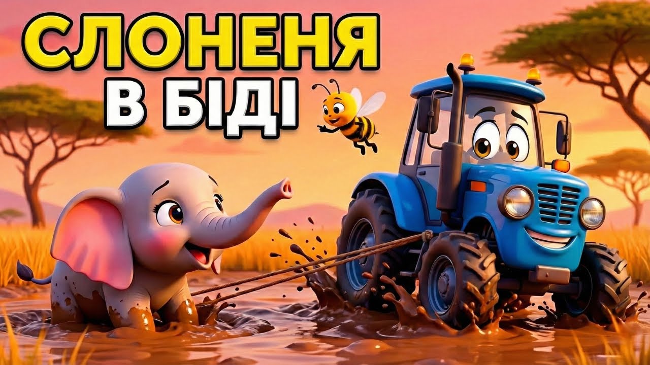 СЛОНЕНЯ в багнюці! ТРАКТОРЕЦЬ рятує друга 🚜🐘 Весела українська пісенька